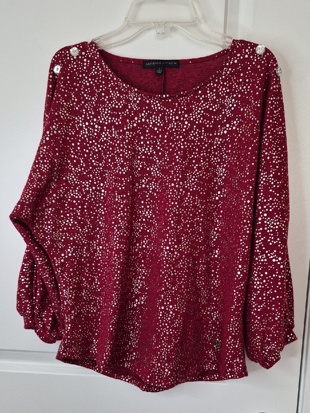Adrienne Vittadini Wine Red Metallic Dot Pullover Size S